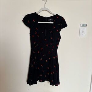 Lulu's Black Dress with Red Cherry Print